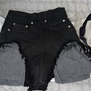 Rick Owens Black High-Waist Frayed Hem Denim Shorts